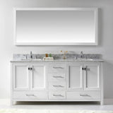 Virtu USA Caroline Avenue 72" Double Bath Vanity with White Marble Top and Square Sinks with Matching Mirror