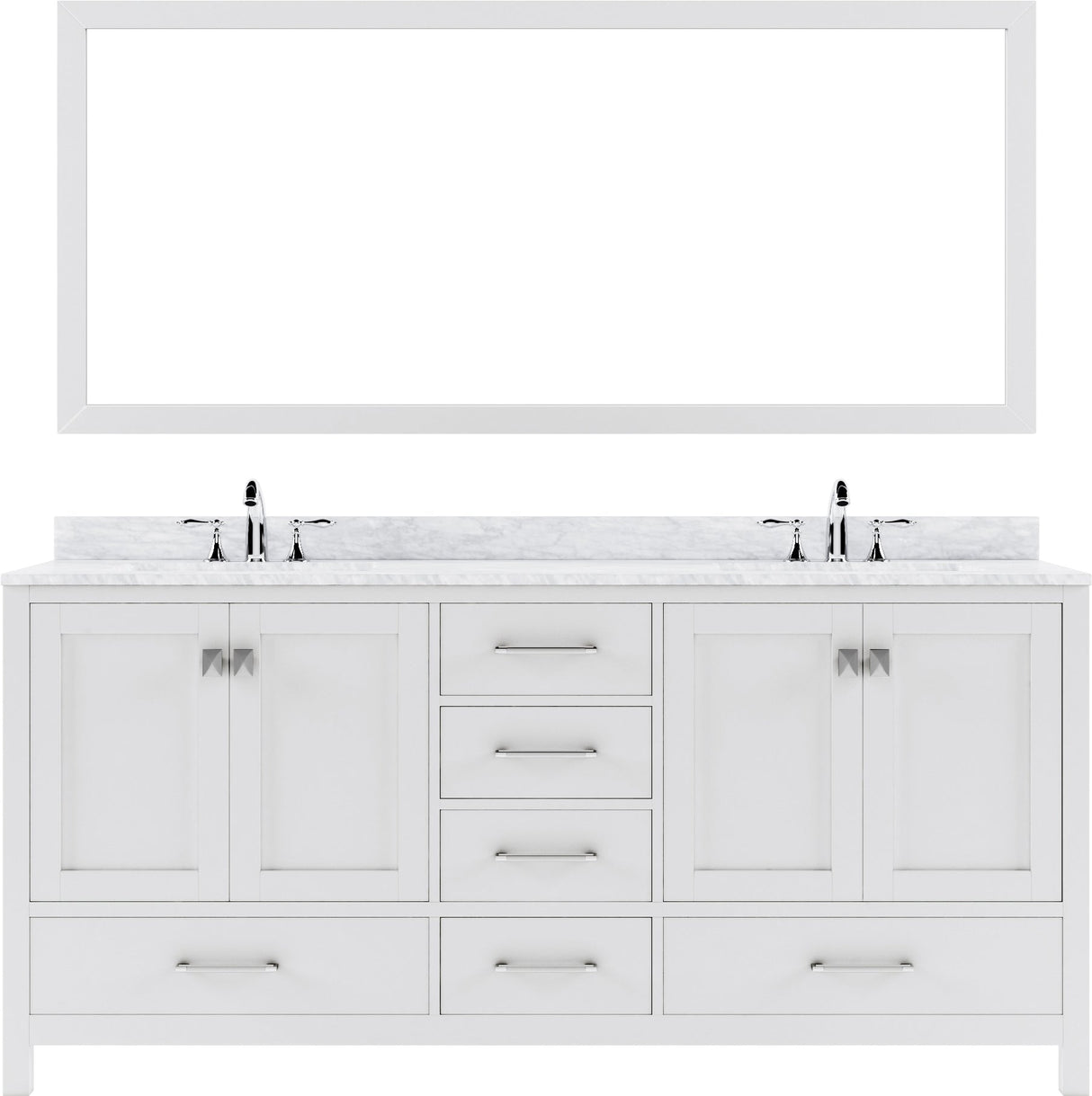 Virtu USA Caroline Avenue 72" Double Bath Vanity in White with White Marble Top and Square Sinks with Matching Mirror - Luxe Bathroom Vanities