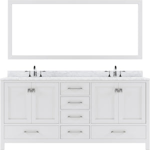 Virtu USA Caroline Avenue 72" Double Bath Vanity in White with White Marble Top and Square Sinks with Matching Mirror - Luxe Bathroom Vanities