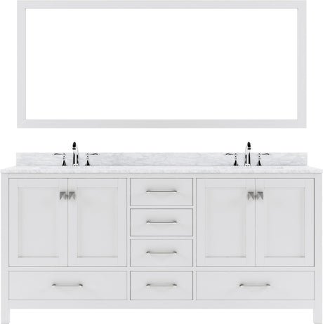 Virtu USA Caroline Avenue 72" Double Bath Vanity in White with White Marble Top and Square Sinks with Matching Mirror - Luxe Bathroom Vanities