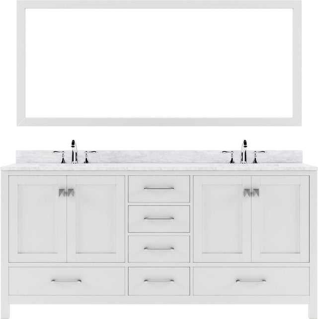 Virtu USA Caroline Avenue 72" Double Bath Vanity in White with White Marble Top and Square Sinks with Matching Mirror - Luxe Bathroom Vanities