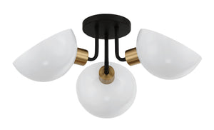 Gigi 3 Light Black + Aged Brass Semi Flush Mount GIG-810-BK-AG