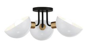 Gigi 3 Light Black + Aged Brass Semi Flush Mount GIG-810-BK-AG