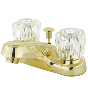 Americana GKB162 Two-Handle 3-Hole Deck Mount 4" Centerset Bathroom Faucet with Plastic Pop-Up, Polished Brass