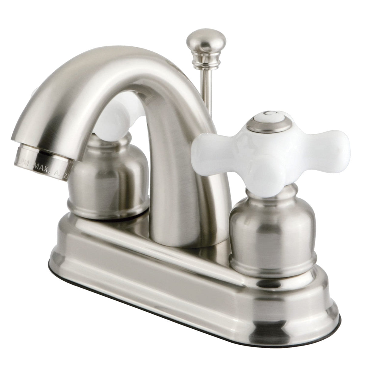 Restoration GKB5618PX Two-Handle 3-Hole Deck Mount 4" Centerset Bathroom Faucet with Plastic Pop-Up, Brushed Nickel