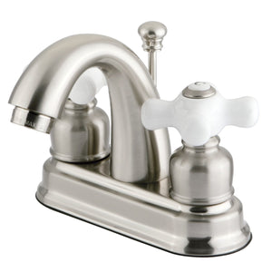 Restoration GKB5618PX Two-Handle 3-Hole Deck Mount 4" Centerset Bathroom Faucet with Plastic Pop-Up, Brushed Nickel