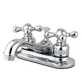 GKB601AXB Two-Handle 3-Hole Deck Mount 4" Centerset Bathroom Faucet with Plastic Pop-Up, Polished Chrome