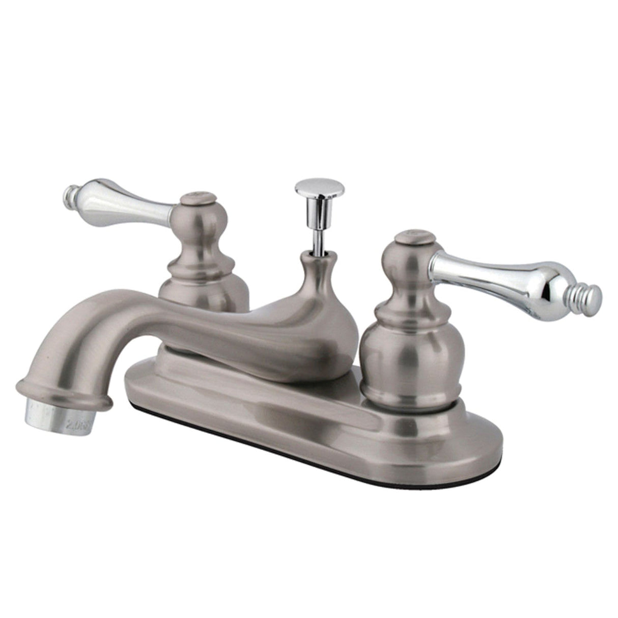 Restoration GKB607AL Two-Handle 3-Hole Deck Mount 4" Centerset Bathroom Faucet with Plastic Pop-Up, Brushed Nickel/Polished Chrome