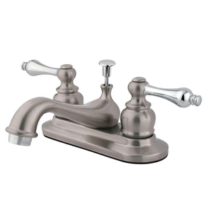 Restoration GKB607AL Two-Handle 3-Hole Deck Mount 4" Centerset Bathroom Faucet with Plastic Pop-Up, Brushed Nickel/Polished Chrome