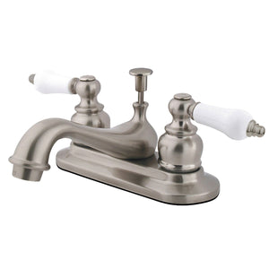 Restoration GKB608PL Two-Handle 3-Hole Deck Mount 4" Centerset Bathroom Faucet with Plastic Pop-Up, Brushed Nickel