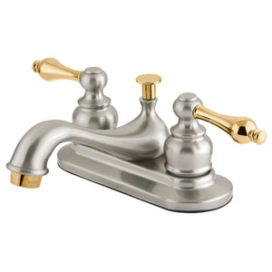 Restoration GKB609AL Two-Handle 3-Hole Deck Mount 4" Centerset Bathroom Faucet with Plastic Pop-Up, Brushed Nickel/Polished Brass