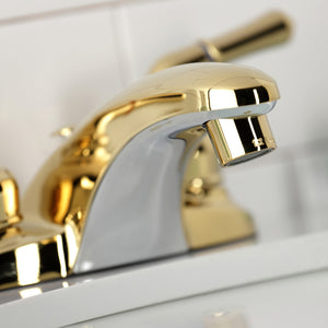 Magellan GKB622 Two-Handle 3-Hole Deck Mount 4" Centerset Bathroom Faucet with Plastic Pop-Up, Polished Brass