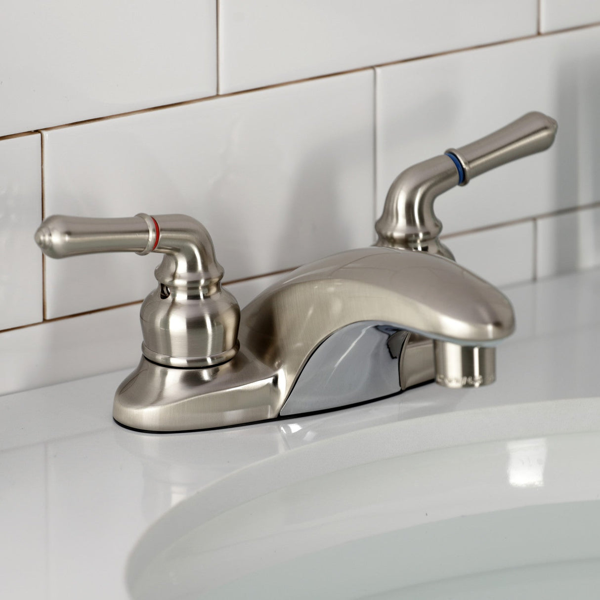 Magellan GKB628LP Two-Handle 2-Hole Deck Mount 4" Centerset Bathroom Faucet, Brushed Nickel