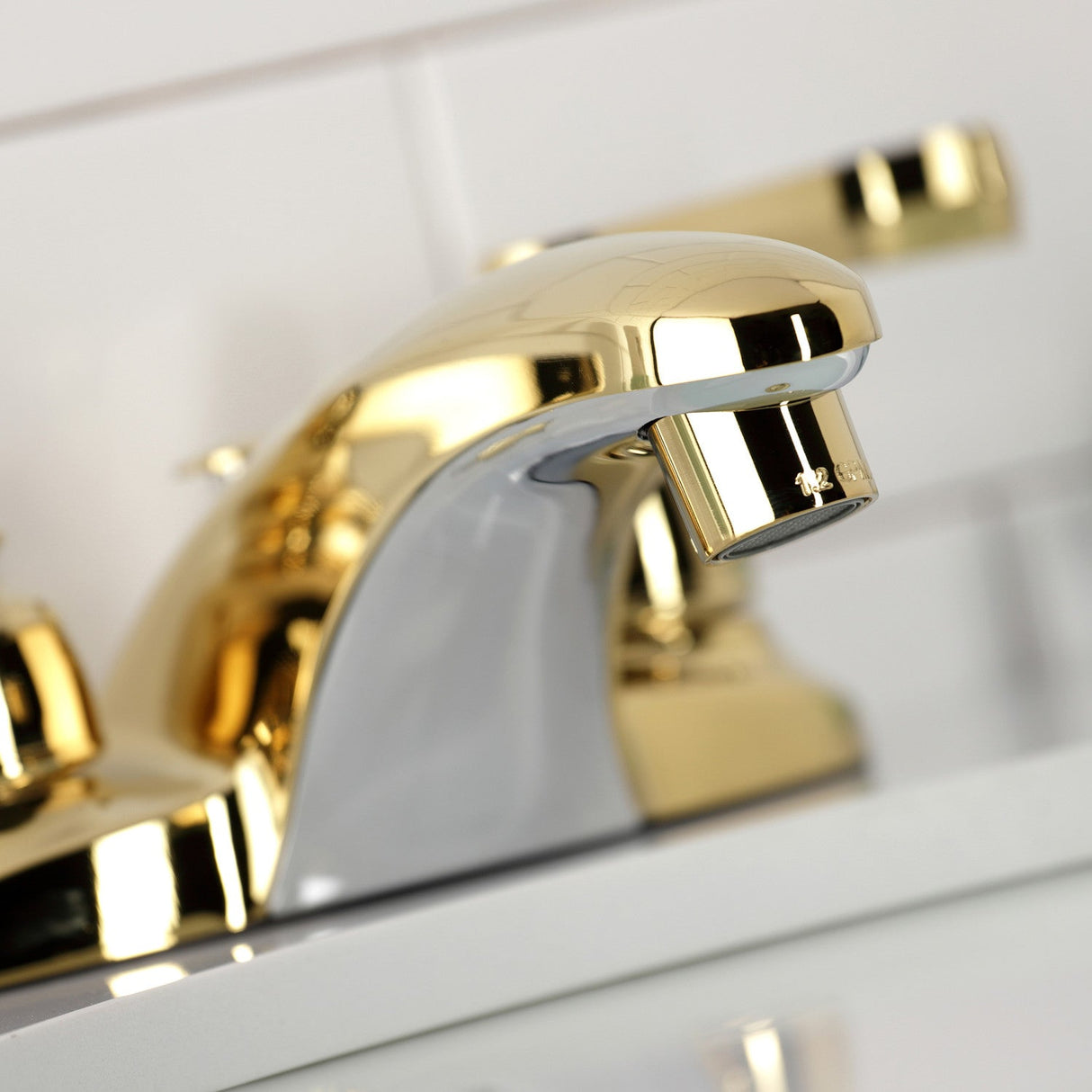 Royale GKB8622FL Two-Handle 3-Hole Deck Mount 4" Centerset Bathroom Faucet with Plastic Pop-Up, Polished Brass