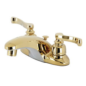 Royale GKB8622FL Two-Handle 3-Hole Deck Mount 4" Centerset Bathroom Faucet with Plastic Pop-Up, Polished Brass