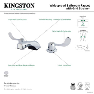 Vista GKB931G Two-Handle 3-Hole Deck Mount Widespread Bathroom Faucet with Grid Strainer, Polished Chrome