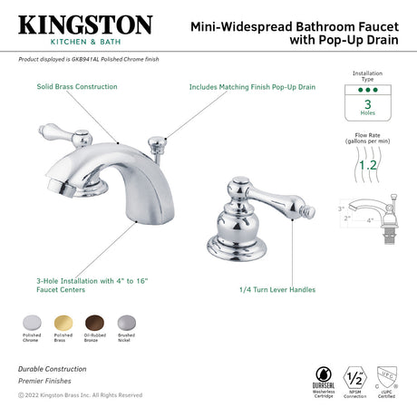 Magellan GKB941AL Two-Handle 3-Hole Deck Mount Mini-Widespread Bathroom Faucet with Plastic Pop-Up, Polished Chrome