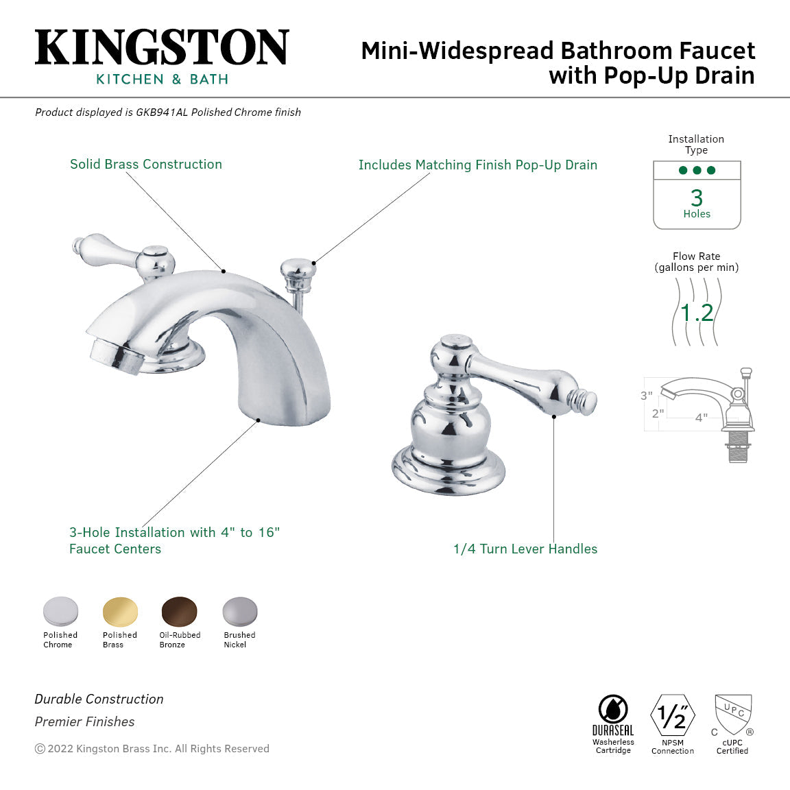 Magellan GKB945AL Two-Handle 3-Hole Deck Mount Mini-Widespread Bathroom Faucet with Plastic Pop-Up, Oil Rubbed Bronze