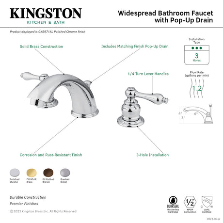 Victorian GKB971AL Two-Handle 3-Hole Deck Mount Widespread Bathroom Faucet with Plastic Pop-Up, Polished Chrome