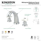 English Country GKB981PX Two-Handle 3-Hole Deck Mount Widespread Bathroom Faucet with Plastic Pop-Up, Polished Chrome