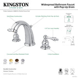 Victorian GKB982AL Two-Handle 3-Hole Deck Mount Widespread Bathroom Faucet with Plastic Pop-Up, Polished Brass