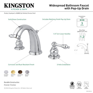 Victorian GKB982AL Two-Handle 3-Hole Deck Mount Widespread Bathroom Faucet with Plastic Pop-Up, Polished Brass