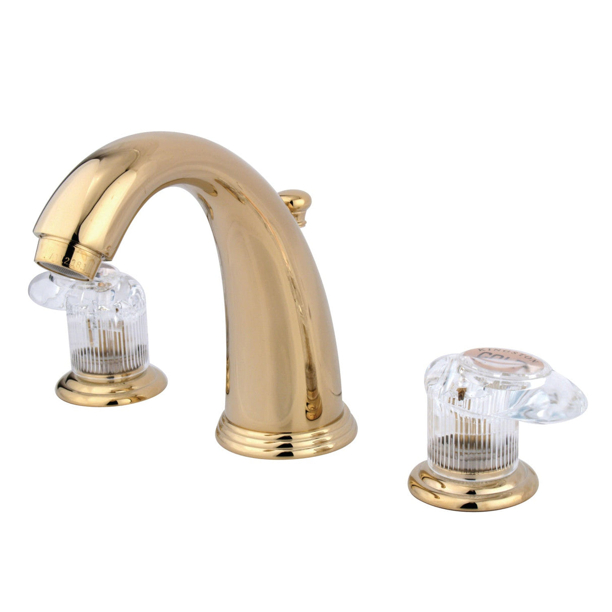 Victorian GKB982ALL Two-Handle 3-Hole Deck Mount Widespread Bathroom Faucet with Plastic Pop-Up, Polished Brass