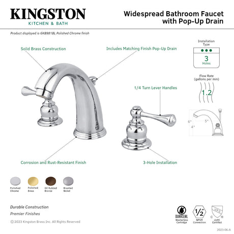 Vintage GKB985BL Two-Handle 3-Hole Deck Mount Widespread Bathroom Faucet with Plastic Pop-Up, Oil Rubbed Bronze