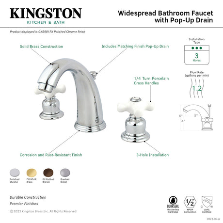 English Country GKB985PX Two-Handle 3-Hole Deck Mount Widespread Bathroom Faucet with Plastic Pop-Up, Oil Rubbed Bronze