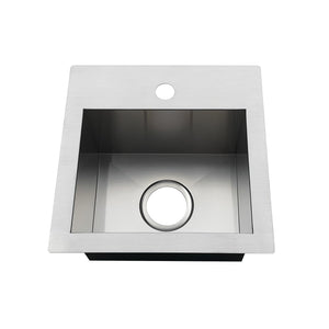 Uptowne GKDS151581 15-Inch Stainless Steel Undermount or Drop-In 1-Hole Single Bowl Dual-Mount Kitchen Sink, Brushed