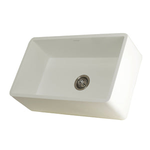 Arcticstone GKFA301810BC 30-Inch Solid Surface White Stone Apron-Front Single Bowl Farmhouse Kitchen Sink, Matte White