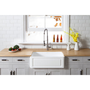 Arcticstone GKFA301810LD 30-Inch Solid Surface White Stone Apron-Front Single Bowl Farmhouse Kitchen Sink, Matte White