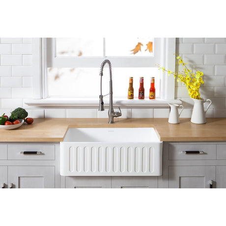 Arcticstone GKFA301810RM 30-Inch Solid Surface White Stone Apron-Front Single Bowl Farmhouse Kitchen Sink, Matte White