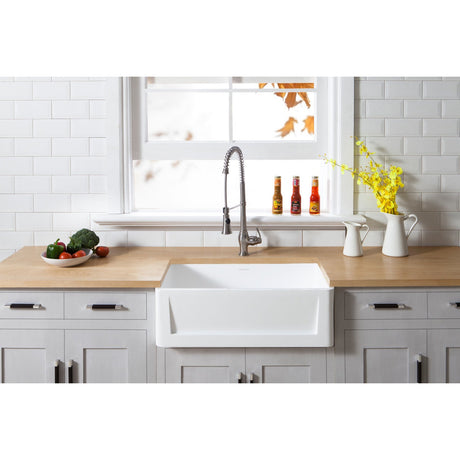 Arcticstone GKFA301810SQ 30-Inch Solid Surface White Stone Apron-Front Single Bowl Farmhouse Kitchen Sink, Matte White