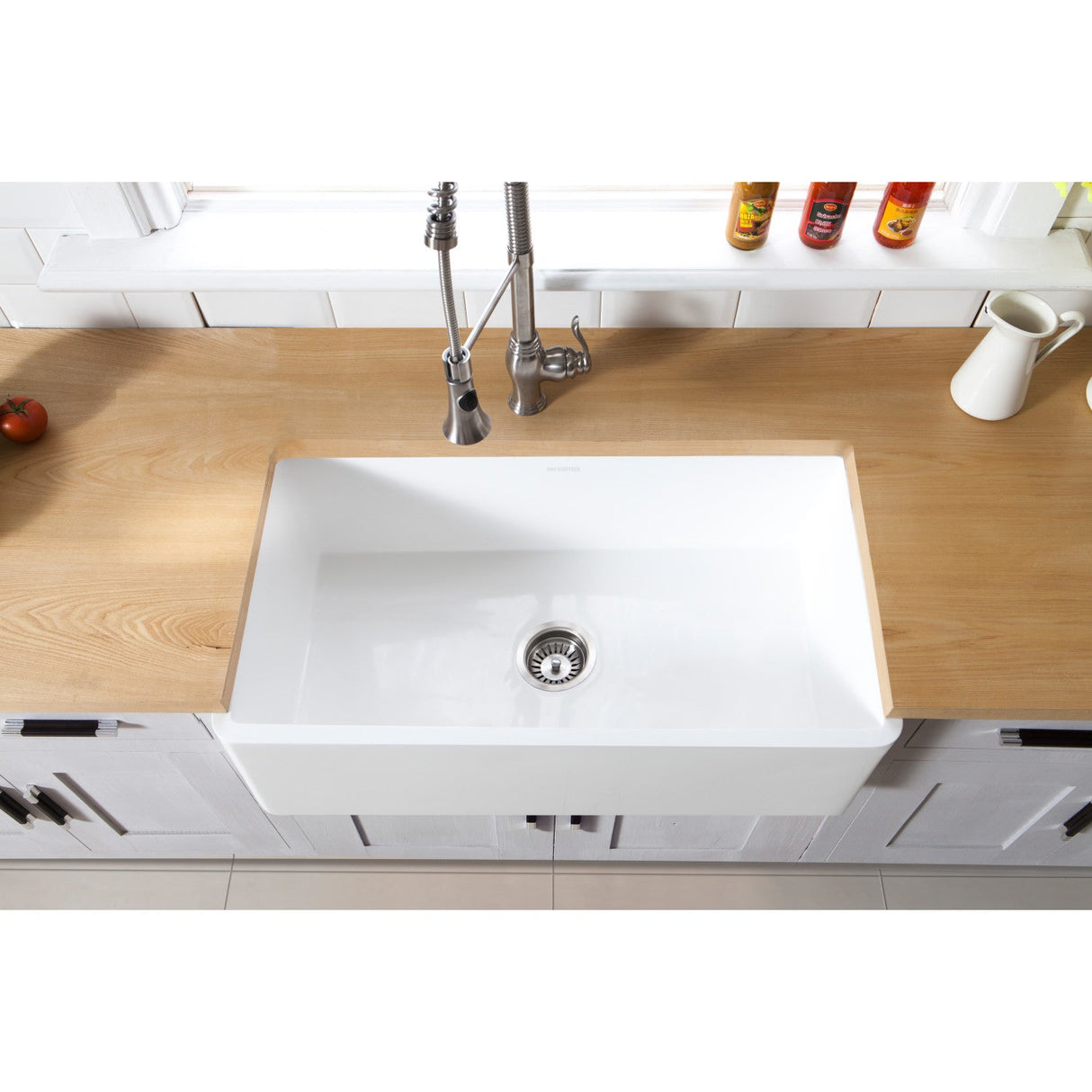 Arcticstone GKFA331810BC 33-Inch Solid Surface White Stone Apron-Front Single Bowl Farmhouse Kitchen Sink, Matte White