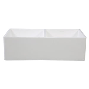 Arcticstone GKFA331810BCD 33-Inch Solid Surface White Stone Apron-Front Double Bowl Farmhouse Kitchen Sink, Matte White
