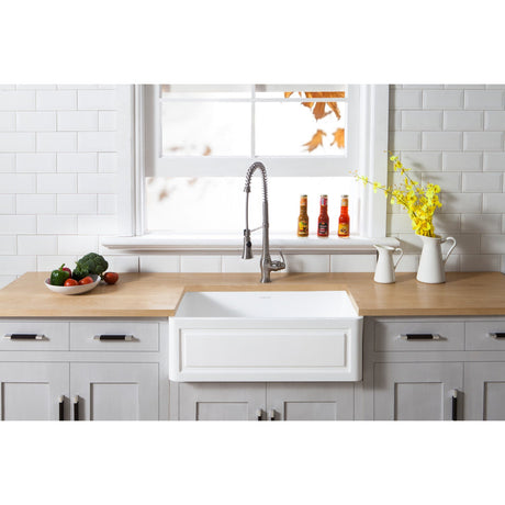 Arcticstone GKFA331810LD 33-Inch Solid Surface White Stone Apron-Front Single Bowl Farmhouse Kitchen Sink, Matte White