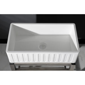 Arcticstone GKFA331810RM 33-Inch Solid Surface White Stone Apron-Front Single Bowl Farmhouse Kitchen Sink, Matte White