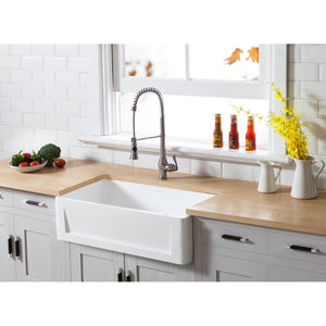 Arcticstone GKFA331810SQ 33-Inch Solid Surface White Stone Apron-Front Single Bowl Farmhouse Kitchen Sink, Matte White