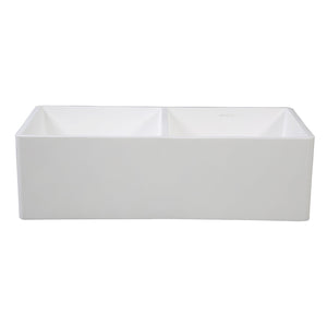 Arcticstone GKFA331810SQD 33-Inch Solid Surface White Stone Apron-Front Double Bowl Farmhouse Kitchen Sink, Matte White