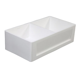 Arcticstone GKFA331810SQD 33-Inch Solid Surface White Stone Apron-Front Double Bowl Farmhouse Kitchen Sink, Matte White