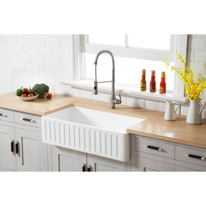 Arcticstone GKFA361810RM 36-Inch Solid Surface White Stone Apron-Front Single Bowl Farmhouse Kitchen Sink, Matte White