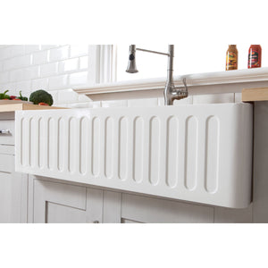 Arcticstone GKFA361810RM 36-Inch Solid Surface White Stone Apron-Front Single Bowl Farmhouse Kitchen Sink, Matte White