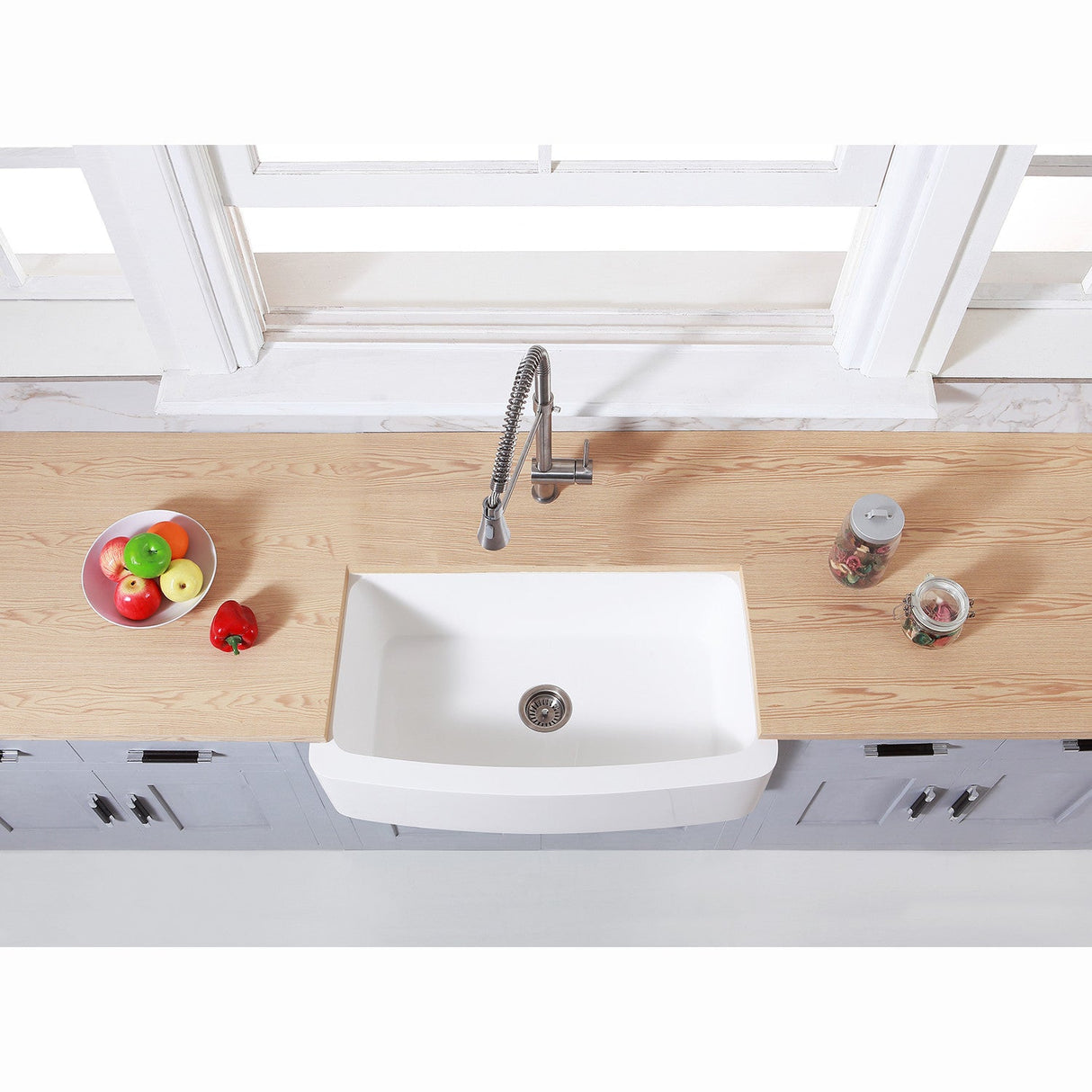 Arcticstone GKFA36229 36-Inch Solid Surface White Stone Apron-Front Single Bowl Farmhouse Kitchen Sink, Matte White