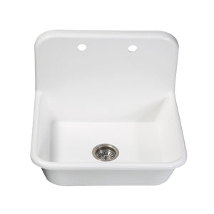 Arcticstone GKTA242119 24-Inch Solid Surface White Stone Apron-Front 2-Hole Single Bowl Top-Mount Kitchen Sink, Matte White