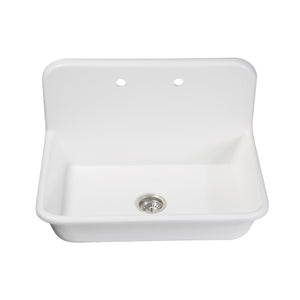 Arcticstone GKTA302119 30-Inch Solid Surface White Stone Apron-Front 2-Hole Single Bowl Top-Mount Kitchen Sink, Matte White