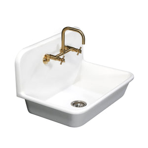 Arcticstone GKTA302119 30-Inch Solid Surface White Stone Apron-Front 2-Hole Single Bowl Top-Mount Kitchen Sink, Matte White