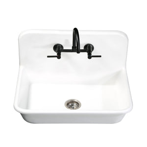 Arcticstone GKTA302119 30-Inch Solid Surface White Stone Apron-Front 2-Hole Single Bowl Top-Mount Kitchen Sink, Matte White