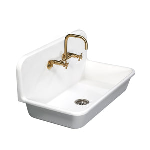 Arcticstone GKTA362119 36-Inch Solid Surface White Stone Apron-Front 2-Hole Single Bowl Top-Mount Kitchen Sink, Matte White