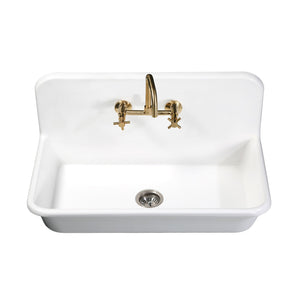 Arcticstone GKTA362119 36-Inch Solid Surface White Stone Apron-Front 2-Hole Single Bowl Top-Mount Kitchen Sink, Matte White